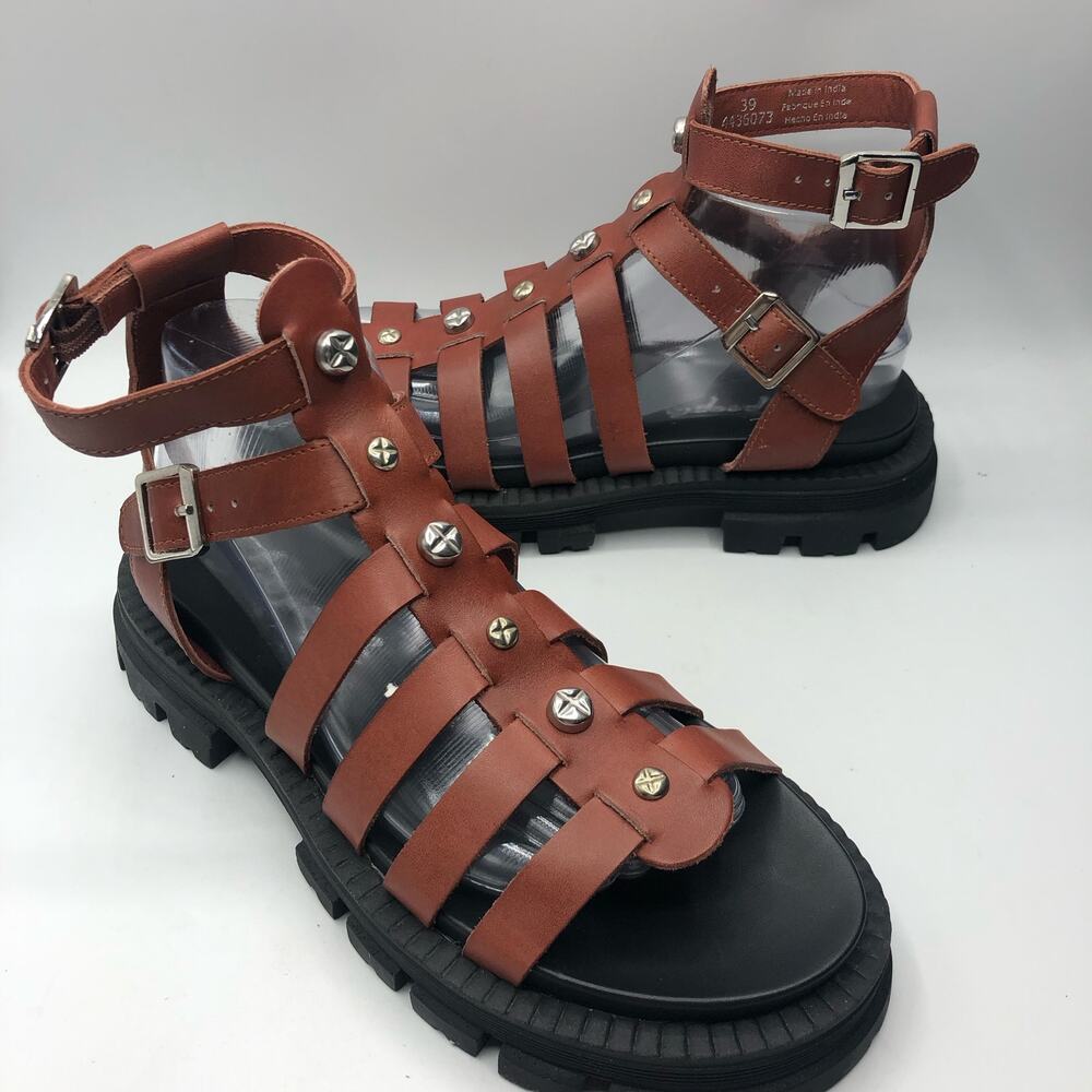 Free People Womens Hadley Hammered Stud Sandals Brown Size 39 US 9 - Picture 8 of 10